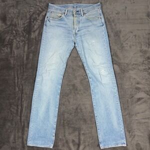 Levi's Jeans Mens 32x34 Light Wash 501 Original Fit Button Fly Distressed Denim